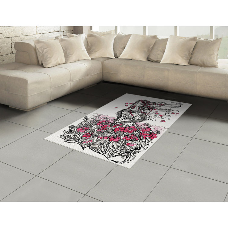 Ebern Designs Wayland Flatweave Black/White/Pink Rug Wayfair.co.uk